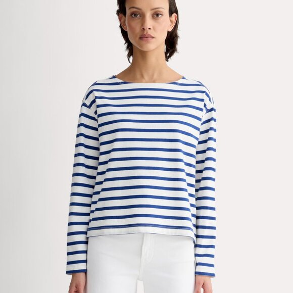 Everlane Women's Mariner T-Shirt in Bone/Mazarine Blue, Size Extra Small, Cotton - Picture 2 of 4